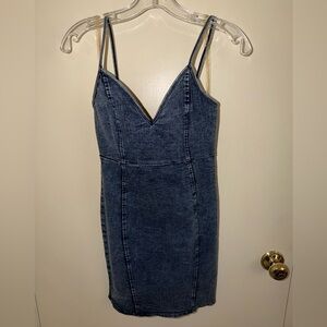 Trac Blue Denim Mini Dress with Gold Hardware